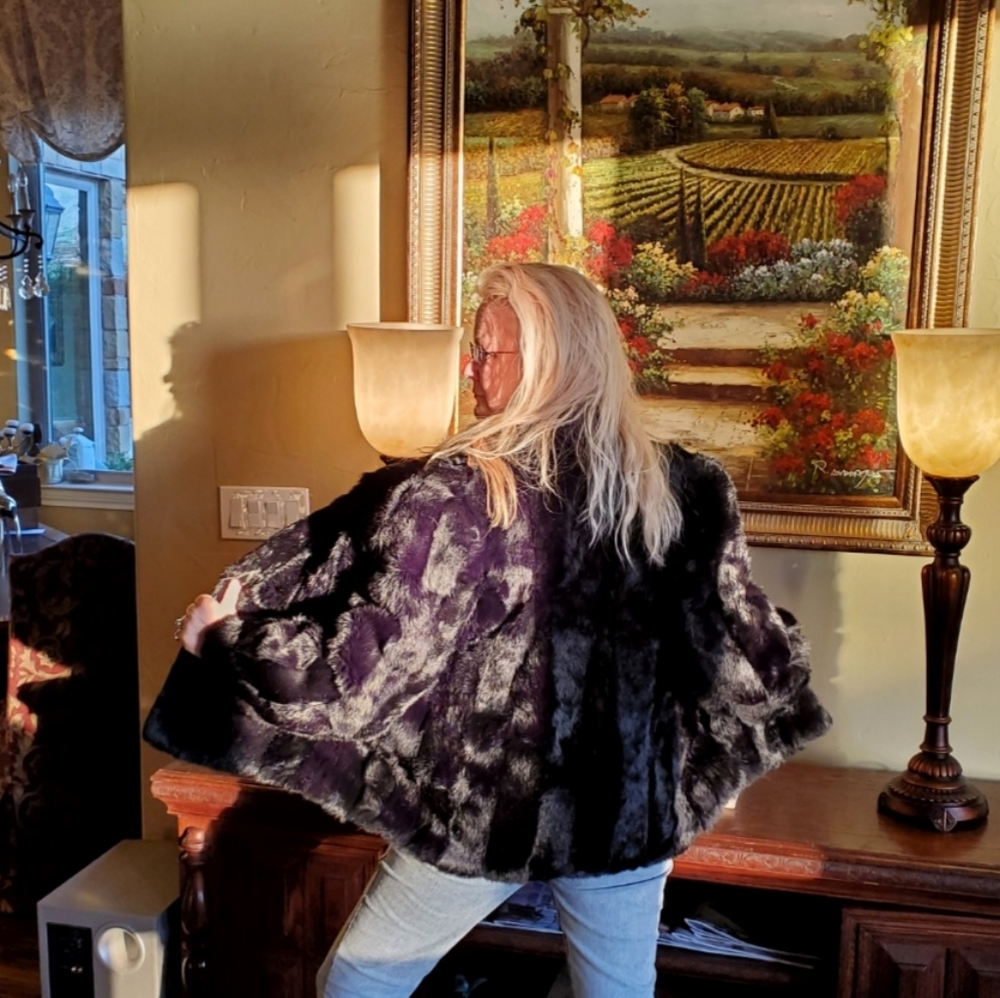 Black Striped Rabbit Fur Jacket - Picture 7 of 17